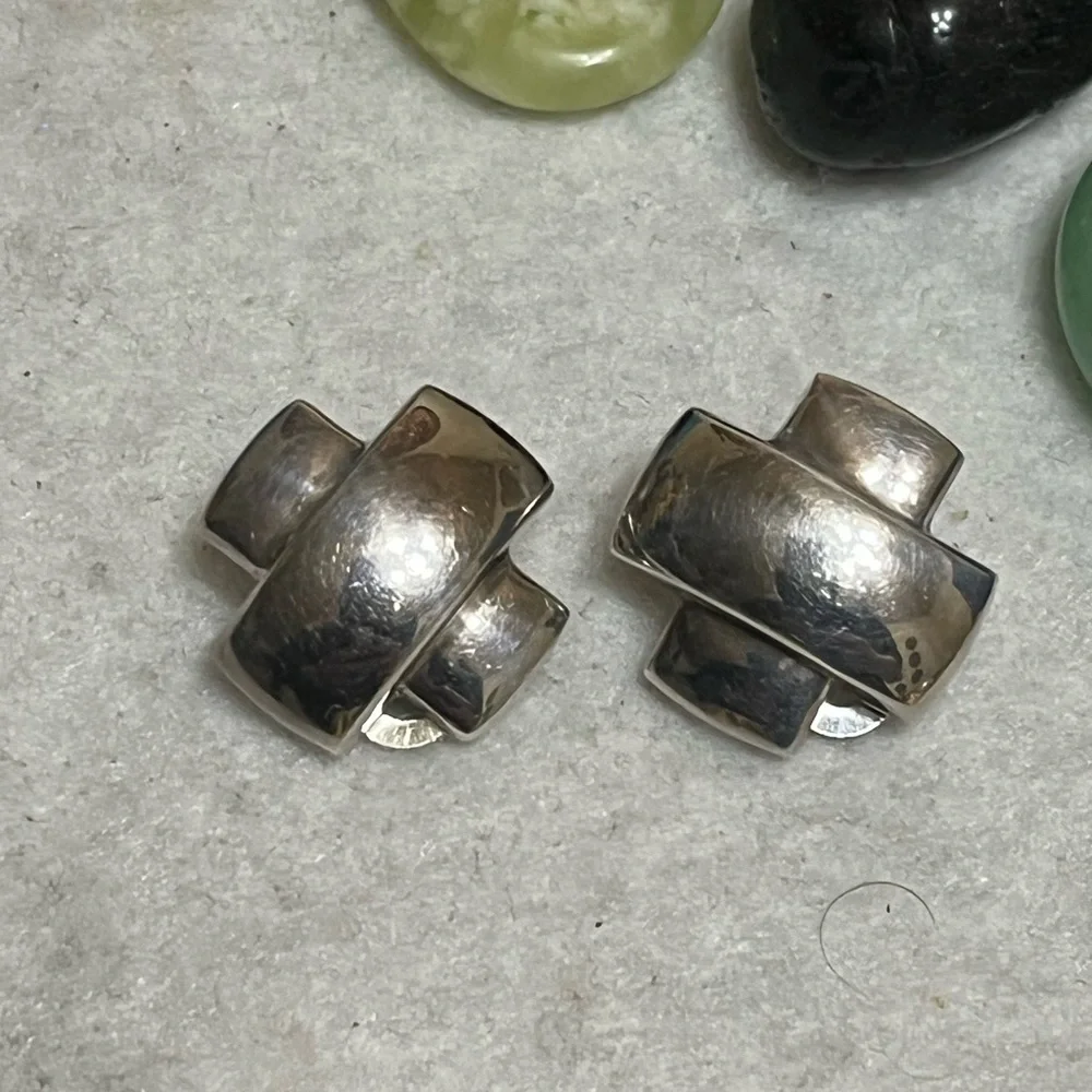 925 Italy Vintage Criss Cross Clip Earrings